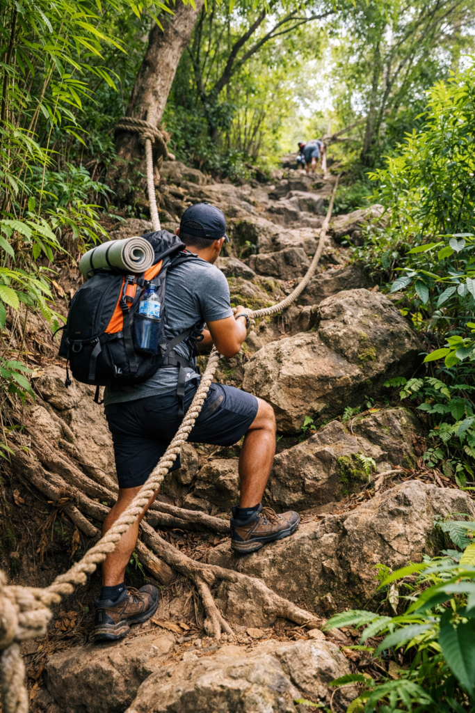 Mt Maculot full traverse trail - rope section on the way to the summit