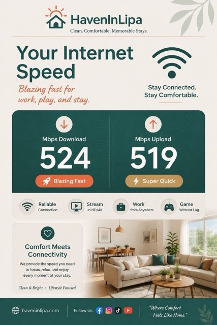 Fiber Internet blazing fast speed in the property