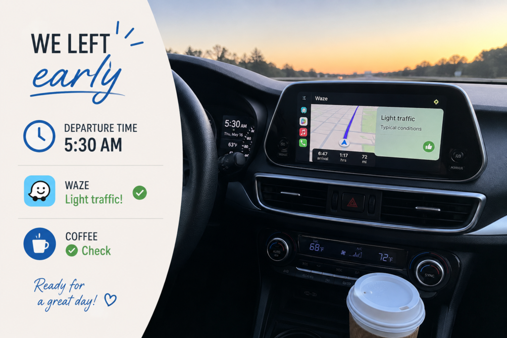 Early morning departure with Waze navigation and light SLEX traffic.