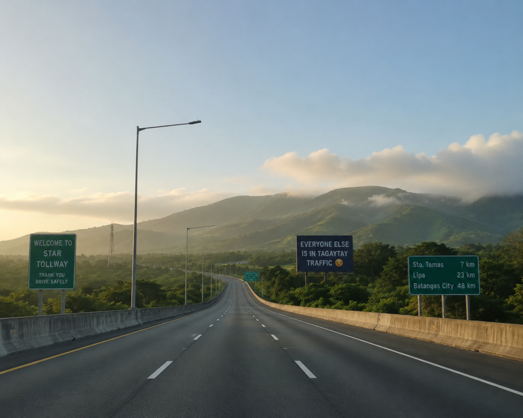 Empty STAR Tollway heading toward Batangas during an early morning drive