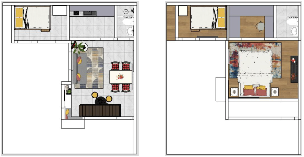 Mickey in Lipa floor plan - ground floor and second floor furniture layout