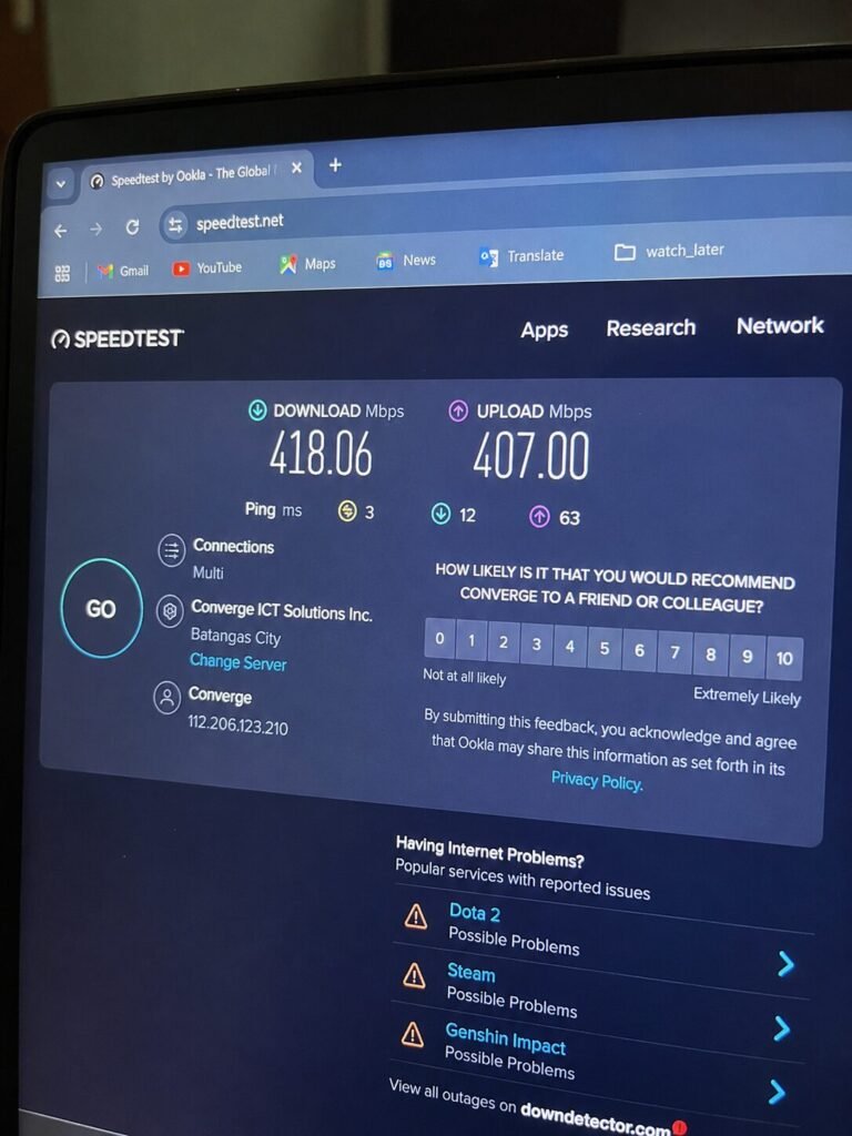 "Fiber WiFi speed test at HavenInLipa rental - 400 Mbps for remote work"