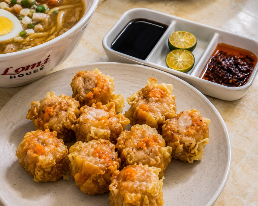 Fried siomai with calamansi and chili oil - Lipa lomi house side order. 