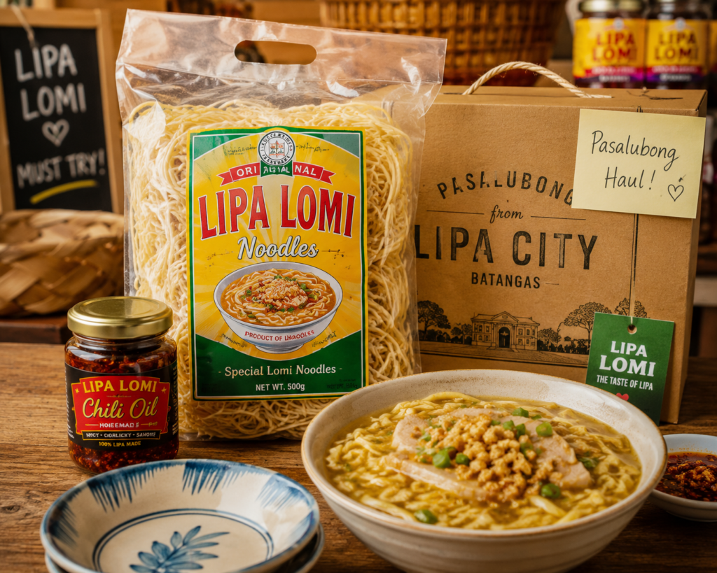 Dried Lipa lomi noodles and chili oil pasalubong - bring Batangas lomi home. 