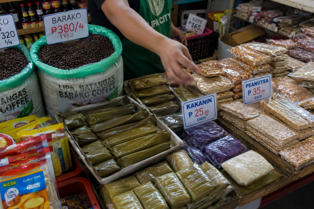 Lipa public market pasalubong stall - barako coffee kakanin and panutsa. 