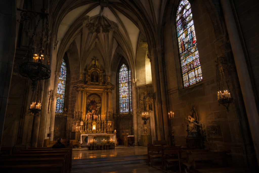 San Sebastian Cathedral Lipa City interior soft light - quiet rainy day visit.
