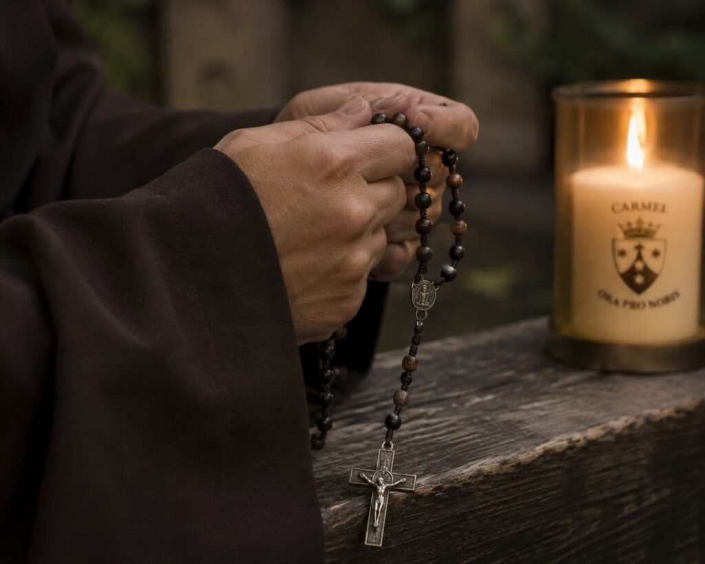 "Hands holding rosary at Carmel of Lipa - bringing rosaries to bless"