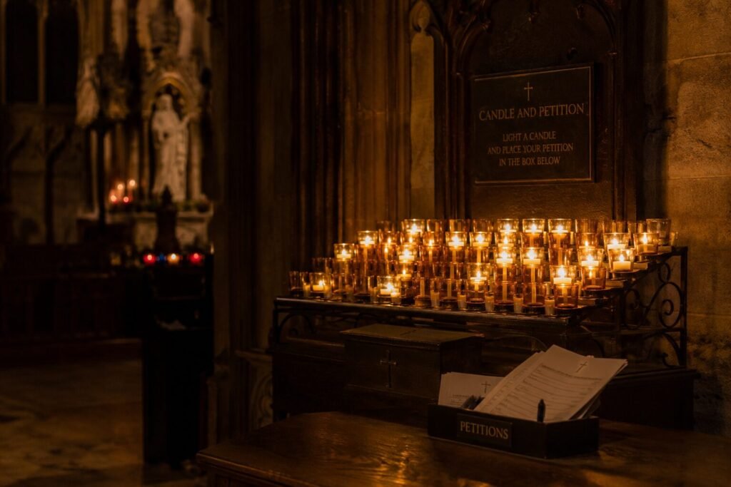 "Candles at side altar of San Sebastian Cathedral Lipa - prayer and petition"