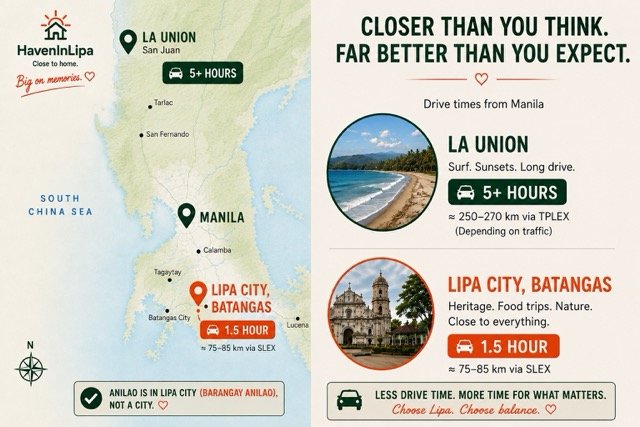 Drive times from Manila to Lipa and Manila to La Union - long weekend comparison