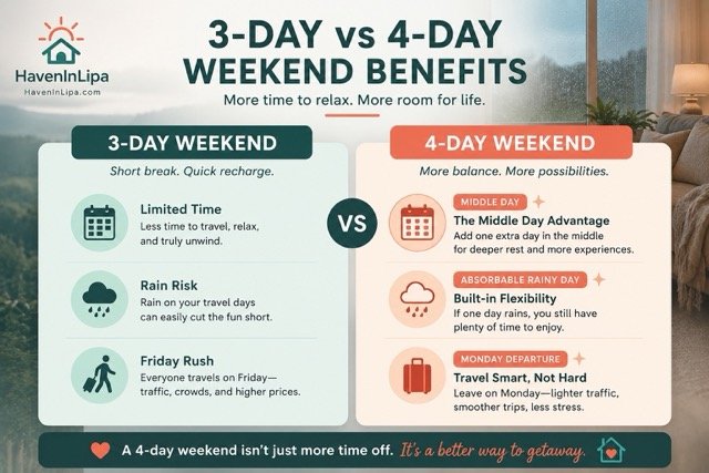 3-day vs 4-day long weekend comparison - benefits of Heroes Day extra day