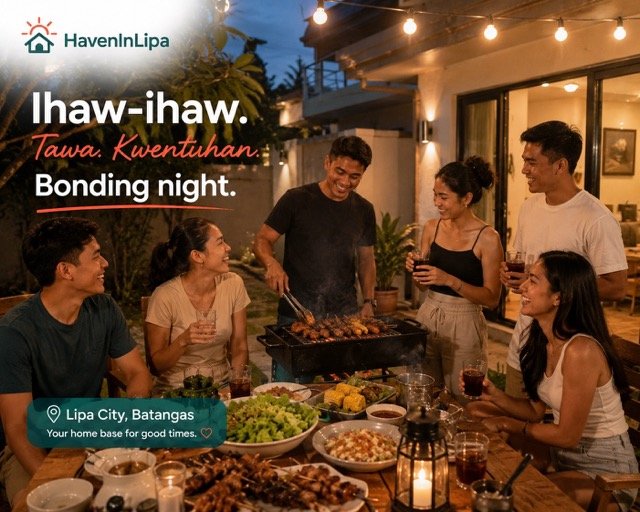 Barkada grilling dinner at a Lipa City house rental - group bonding night