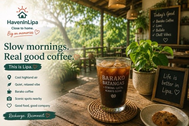 Iced barako coffee at a shaded Lipa cafe in summer