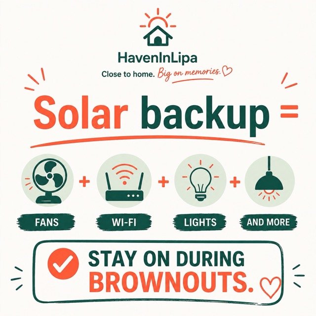Solar-backed brownout-proof 1BR rental in Lipa City for summer