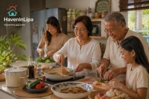 Full kitchen in a Lipa City house rental set up for a home-cooked family meal